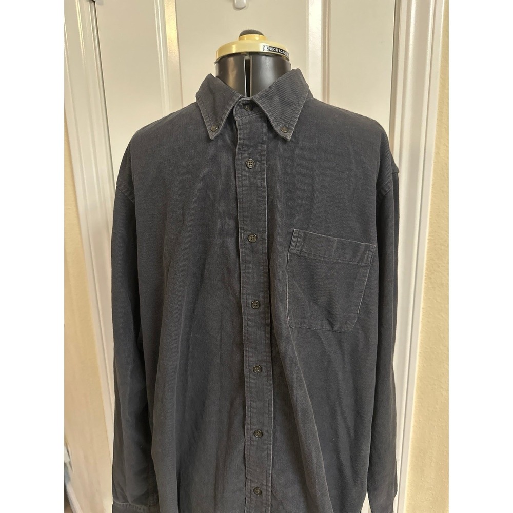Mens Charcoal Grey Fine Wale Corduroy Button Down Long Sleeve Shirt Pocket
